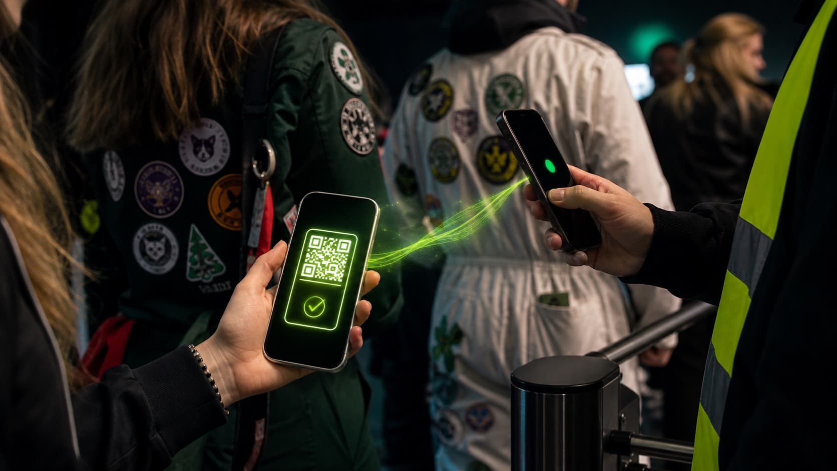 Puhelimessa näkyvä digitaalinen leimapassi opiskelijatapahtumassa.