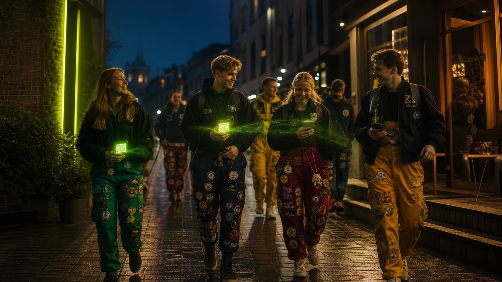Opiskelijat kiertävät appro-iltaa digitaalisella leimapassilla.