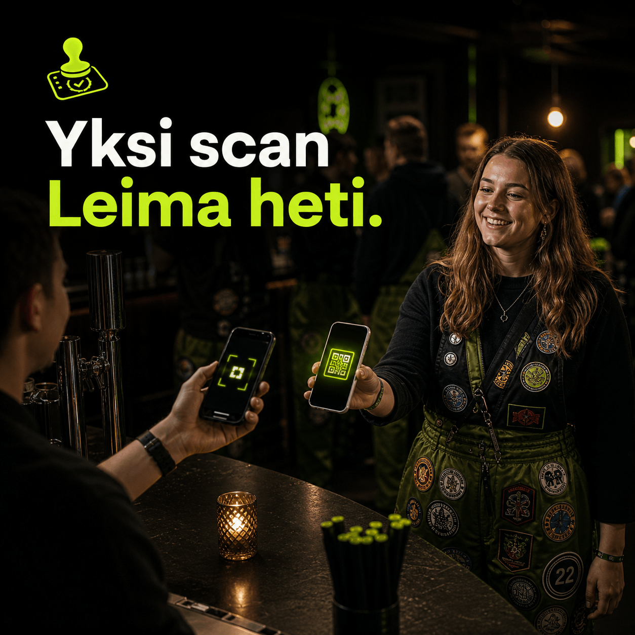 QR scanning at the venue counter during a student event night.